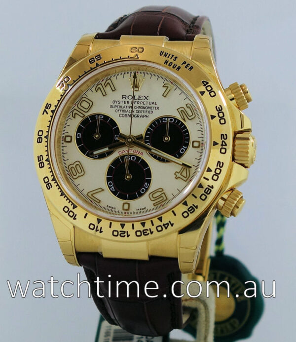 Rolex Daytona 18k Yellow-Gold on Strap, Panda Dial 116518