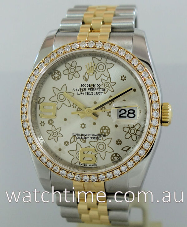 Rolex Datejust 18k & Steel, Floral dial and Diamonds 116243