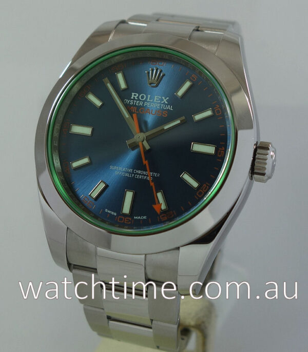 Rolex Milgauss Blue Dial, Green Crystal  116400GV  2017