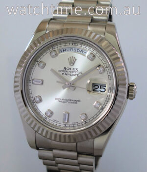 Rolex Day-Date II  41mm 18K White-Gold, Diamond-dial  218239  Box & Card 2015