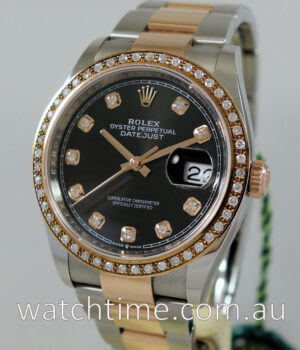 Rolex Datejust 18k Everose   Steel 126201 Black Diamond-dial