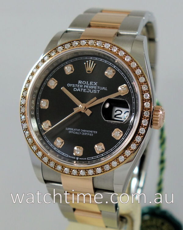 Rolex Datejust 18k Everose & Steel 126201 Black Diamond-dial