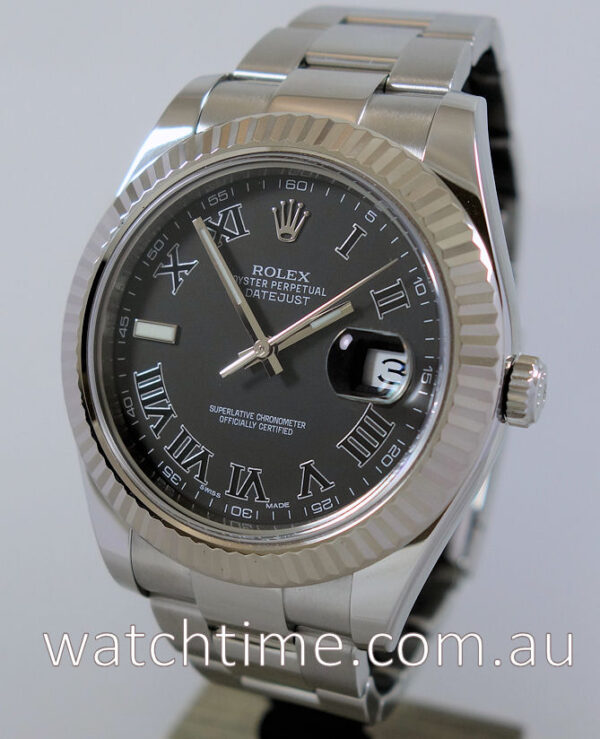Rolex Datejust II  Black Roman dial, White-Gold bezel 116334