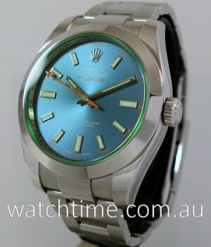 Rolex Milgauss Blue Dial, Green Crystal  116400GV