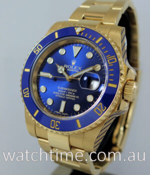Rolex Submariner 18k Gold  Blue-dial 116618LB  Serviced by ROLEX