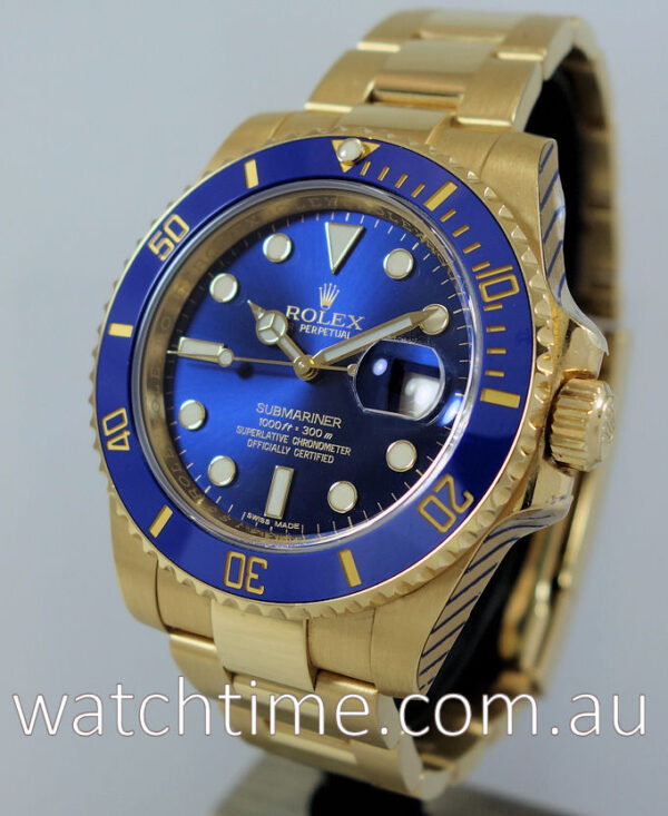 Rolex Submariner 18k Gold  Blue-dial 116618LB  Serviced by ROLEX