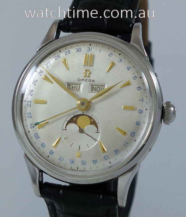 1950s Omega Triple Calendar Moonphase XL Steel