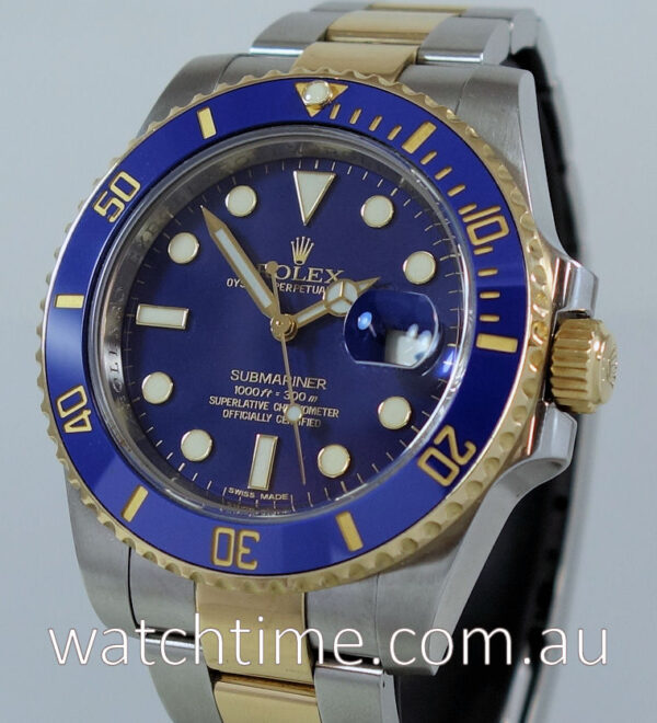 Rolex Submariner 116613LB Rare! Flat Blue-Dial Box & Papers