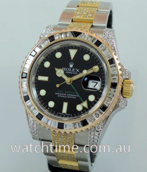 Rolex GMT II 18k Gold   Steel   Aftermarket  Diamonds   Sapphires 116713LN