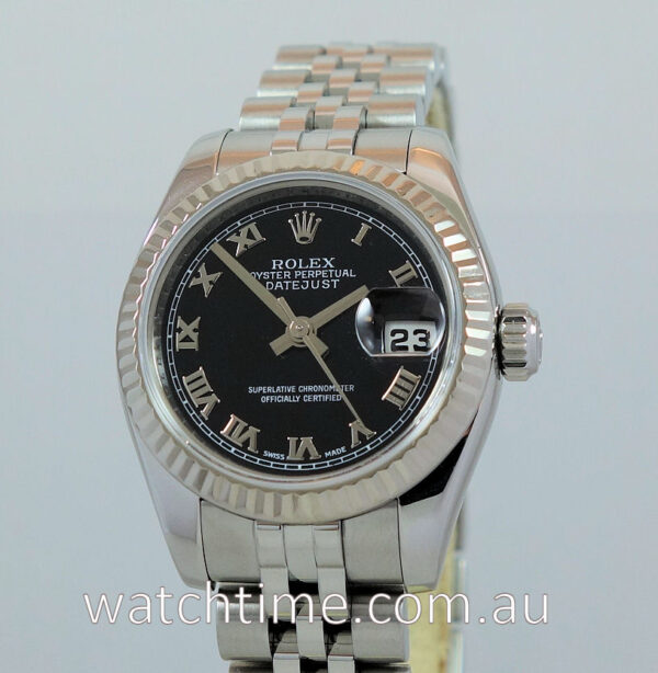 Rolex Lady Datejust Steel & 18k White-Gold, Black Roman dial  179174