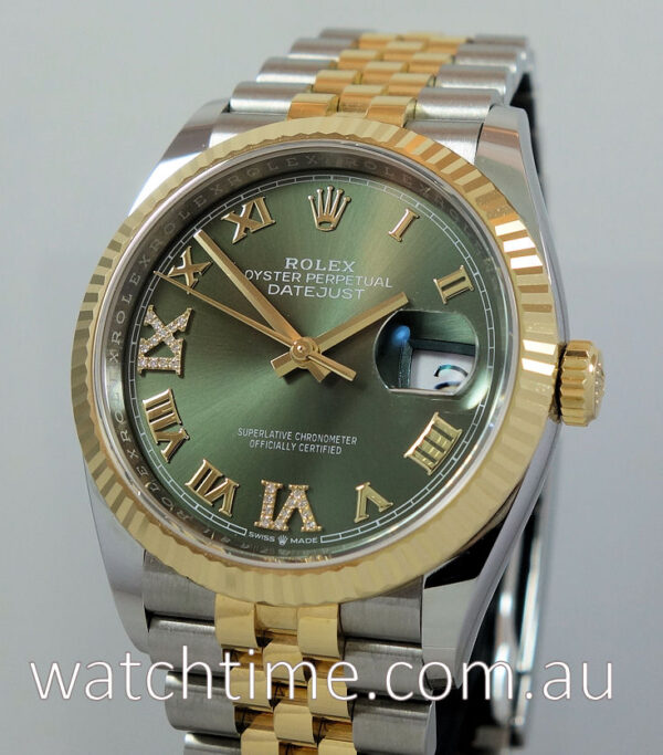 Rolex Datejust 36 Steel & 18k Yellow-Gold, Olive Diamond dial 126233