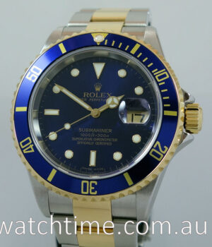 Rolex Submariner Date 18k   Steel   Mint  Blue dial 16613  Box   Papers
