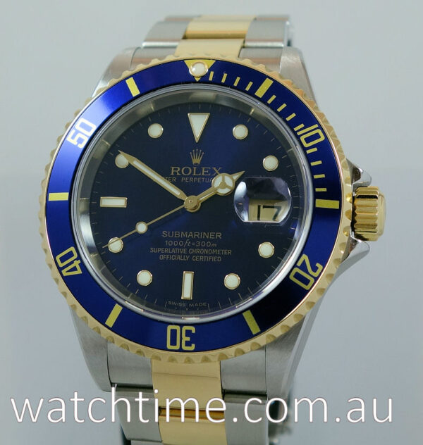 Rolex Submariner Date 18k & Steel, "Mint" Blue dial 16613  Box & Papers