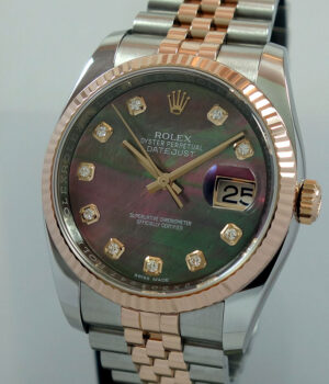 Rolex Datejust 18k Everose   Steel 116231  Factory Black Mother of Pearl Diamond dial