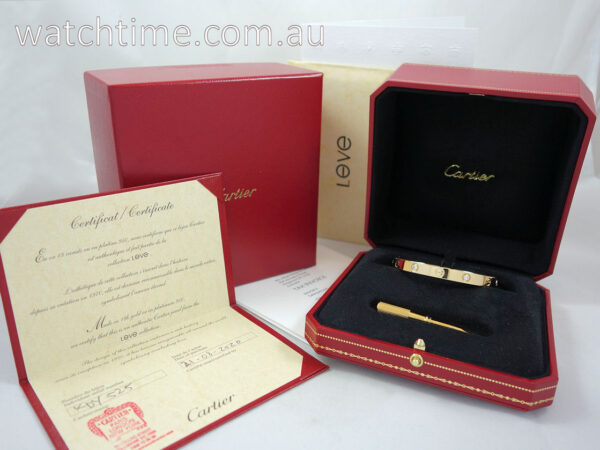 18k Yellow-Gold Cartier Love Bracelet, 18k Yellow-Gold, 4 Diamonds, Size 16 Box & Receipt