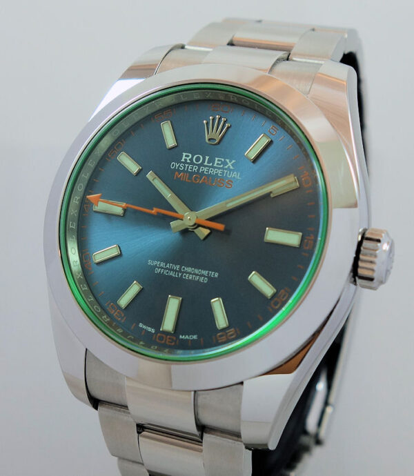 Rolex Milgauss Blue Dial, Green Crystal  116400GV 2019