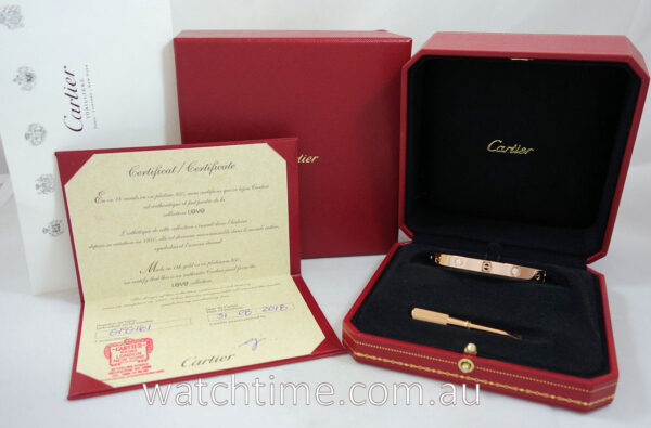 18k Rose-Gold Cartier Love Bracelet, 18k Rose-Gold, 4 Diamonds, Size 16 Box & Receipt