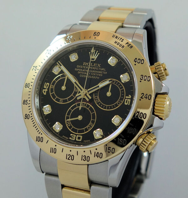 Rolex Daytona 18k & Steel Black Diamond dial 116523