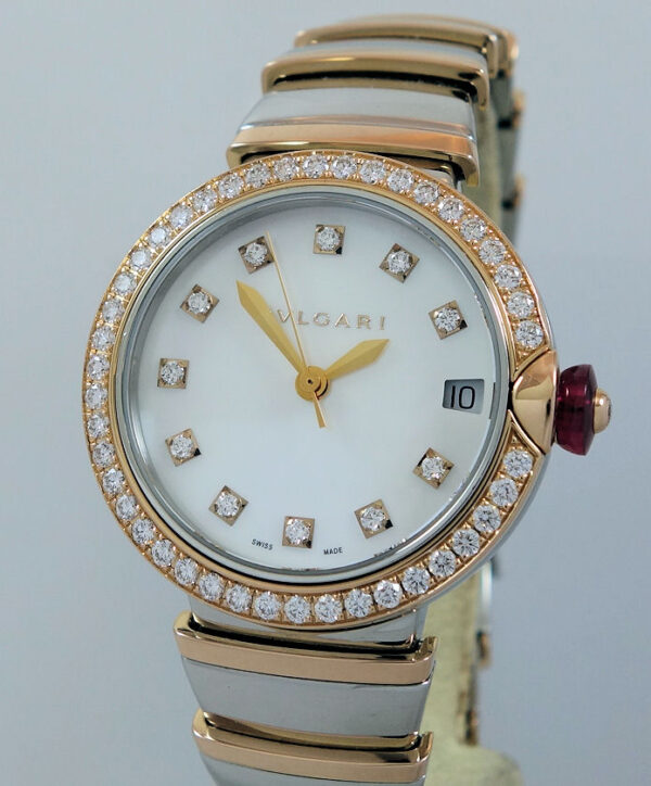 BVLGARI Ladies LVCEA 18k Rose-Gold & Steel with Diamonds 102476