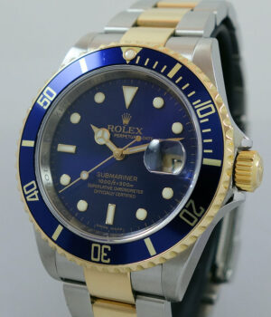 Rolex Submariner Date 18k   Steel  Blue dial 16613 Box   Certificate
