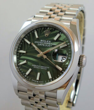 Rolex Datejust 36  Olive Green Palm Motif Jubilee April 2022  UNUSED  In Stock Now   