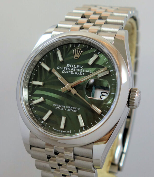 Rolex Datejust 36  Olive Green Palm Motif Jubilee April 2022 *UNUSED* In Stock Now!!!