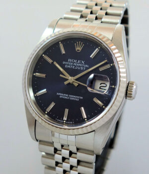 Rolex Datejust 36mm Blue dial  18k W Gold Bezel on Jubilee 16234
