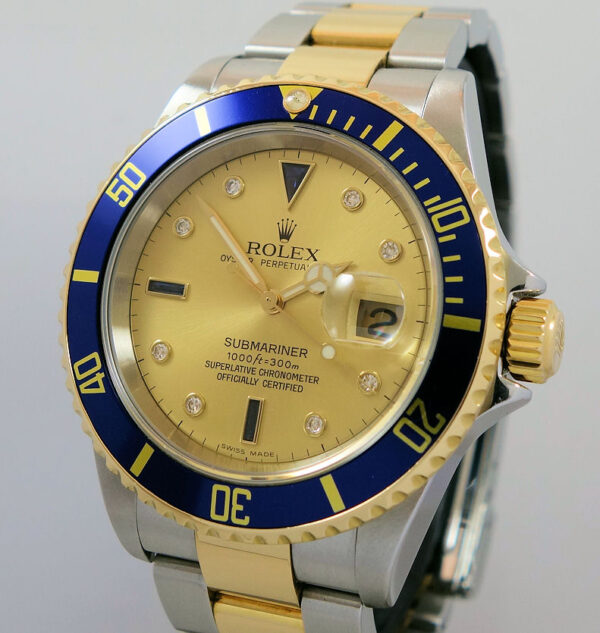 Rolex Submariner 18k & Steel 16613  Factory Champagne Serti-Dial