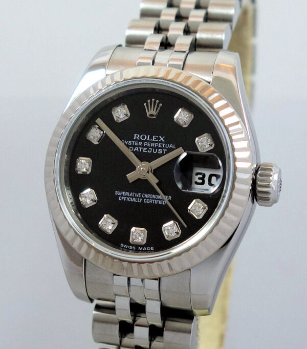 Rolex Lady Datejust Steel & 18k White-Gold, Black Diamond dial  179174