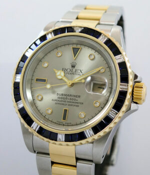 Rolex Submariner 18k   Steel 16613 Silver Serti-dial Box   Papers