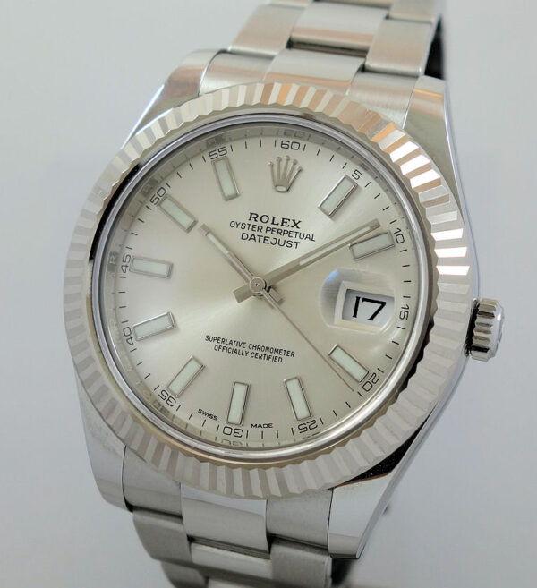 Rolex Datejust II  41mm Silver dial, White-Gold bezel 116334 Box & Card