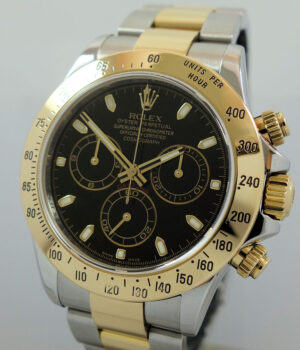 Rolex Daytona 18k   Steel  Black dial 116523 Box   Papers