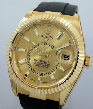 Rolex Skydweller Yellow Gold Champagne Dial Oysterflex 326238 As New Box   Card  Aug 2021