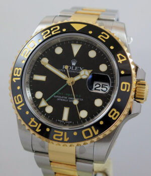 Rolex GMT II 18k Gold & Steel 116713LN Rare 2011 MODEL ***UNUSED***  Box & Card