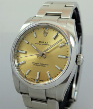 Rolex Oyster Perpetual 34 Gold Blue dial 114200 Box   Card 2019