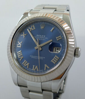 Rolex Datejust II  Blue Roman dial  White-Gold bezel  116334 Box   Card