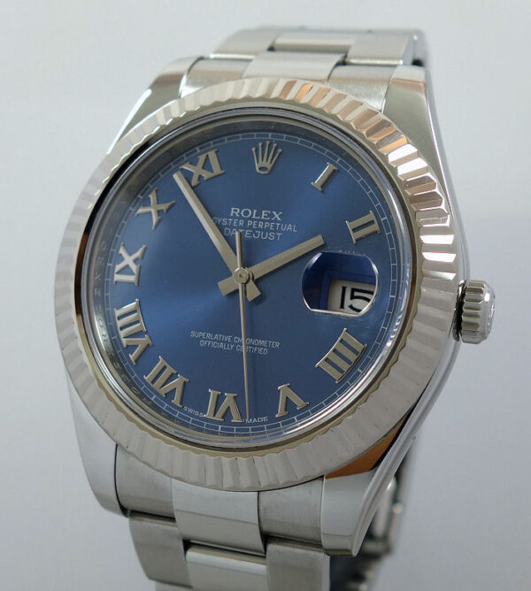 Rolex Datejust II  Blue Roman dial, White-Gold bezel  116334 Box & Card