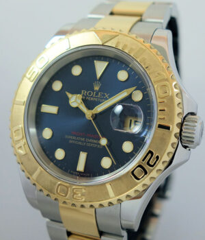 Rolex Yacht-Master 18k Gold   Steel BLUE DIAL 16623 Box   Papers