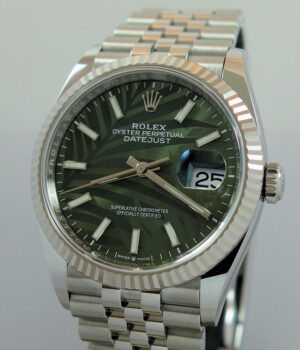 Rolex Datejust 36 Fluted Olive Green Palm Motif Jubilee