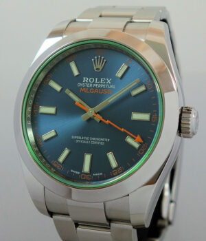 Rolex Milgauss Blue Dial, Green Crystal 116400GV Dec 2018 Box & Card
