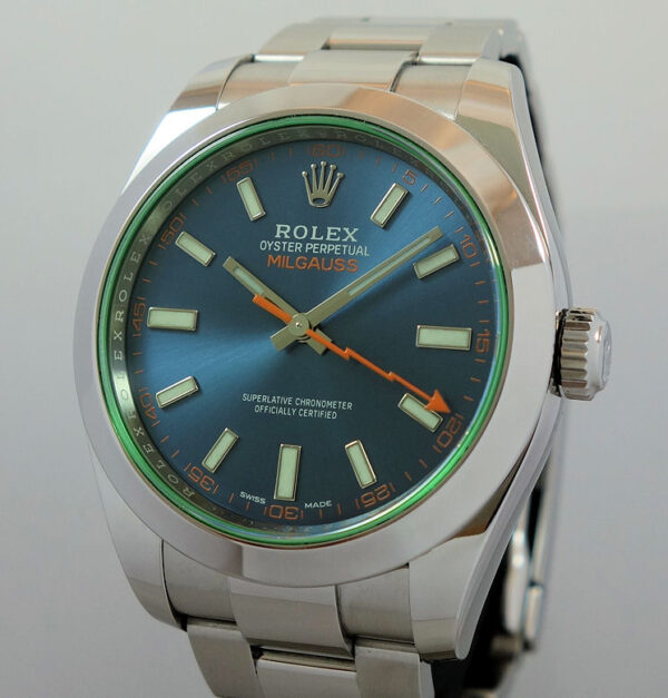 Rolex Milgauss Blue Dial, Green Crystal 116400GV Dec 2018 Box & Card