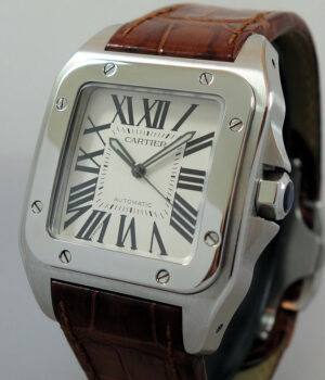 Cartier Santos 100 Silver Dial on Leather  Large size W20073X8