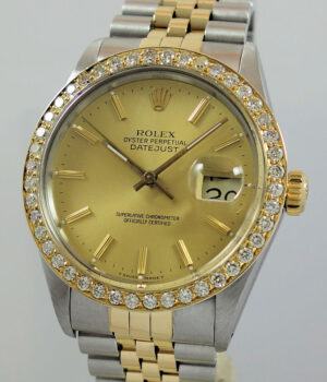 Rolex Datejust 36mm 18k Gold & Steel A/M Diamond-bezel 16013 Box & Papers
