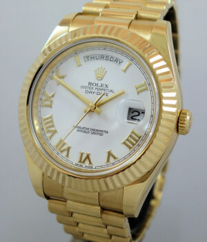 Rolex Day-Date II 41mm 18k Yellow-Gold  White Roman Dial 218238 Box   Card