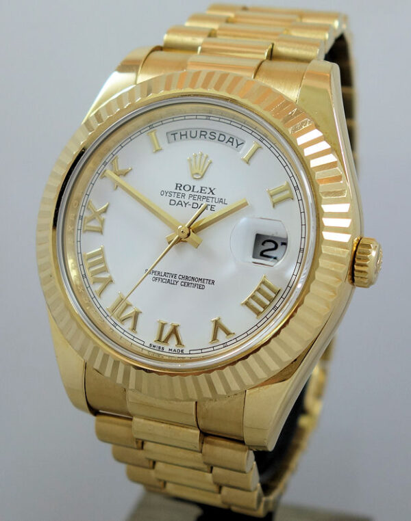 Rolex Day-Date II 41mm 18k Yellow-Gold  White Roman Dial 218238 Box & Card