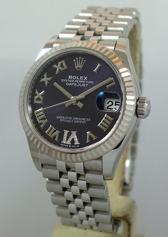 Rolex Datejust 31mm Steel, Aubergine dial; set with diamonds 278274 Box ...