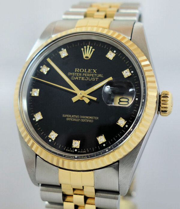 Rolex Datejust 36mm 18k Gold & Steel, Black Diamond dial 16013