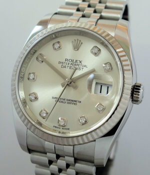 Rolex Datejust 36mm Silver Diamond dial White-Gold bezel 116234