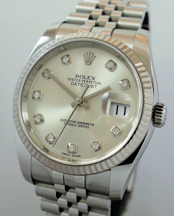 Rolex Datejust 36mm Silver Diamond dial White-Gold bezel 116234