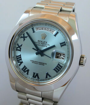 Rolex Day-Date II PLATINUM President Ice Blue Roman Dial 218206 Box   Card  IN STOCK   